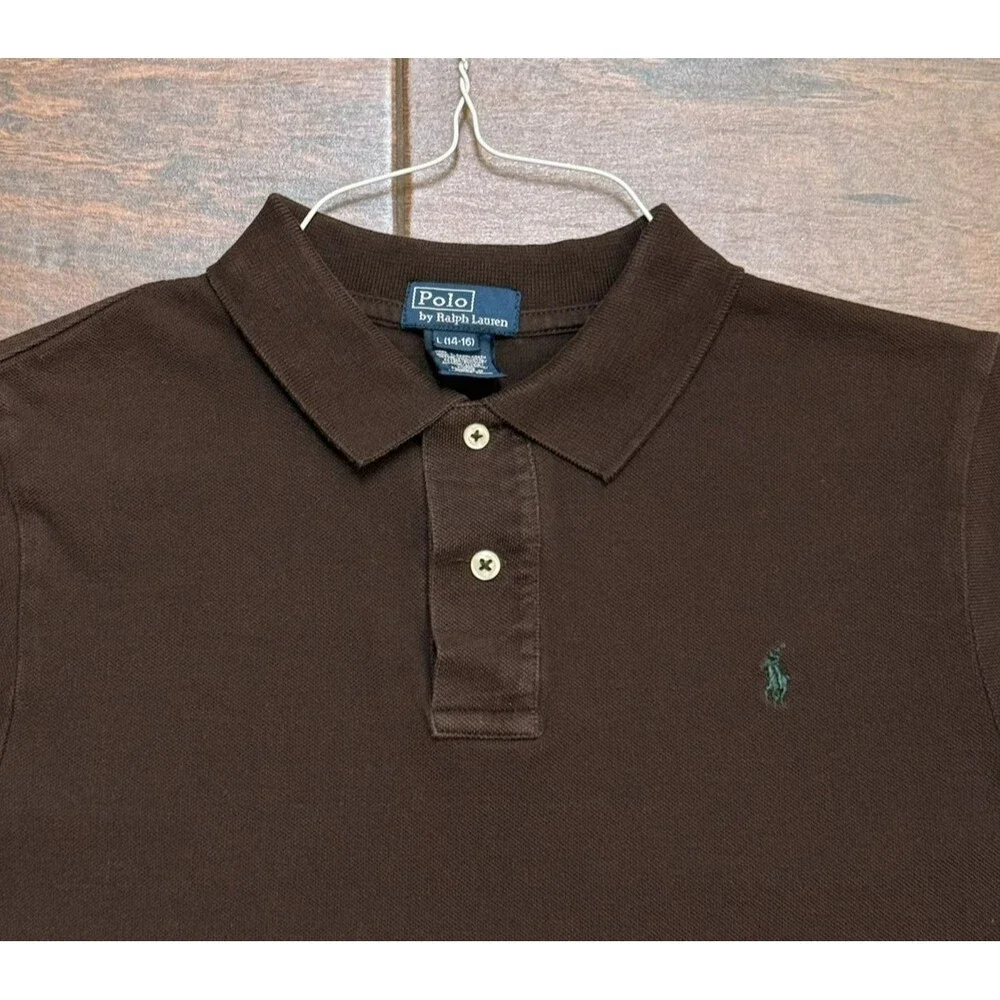 Polo Ralph Lauren Boy's 14/16 Shirt Short Sleeve Brown 100% Cotton Golf Tennis